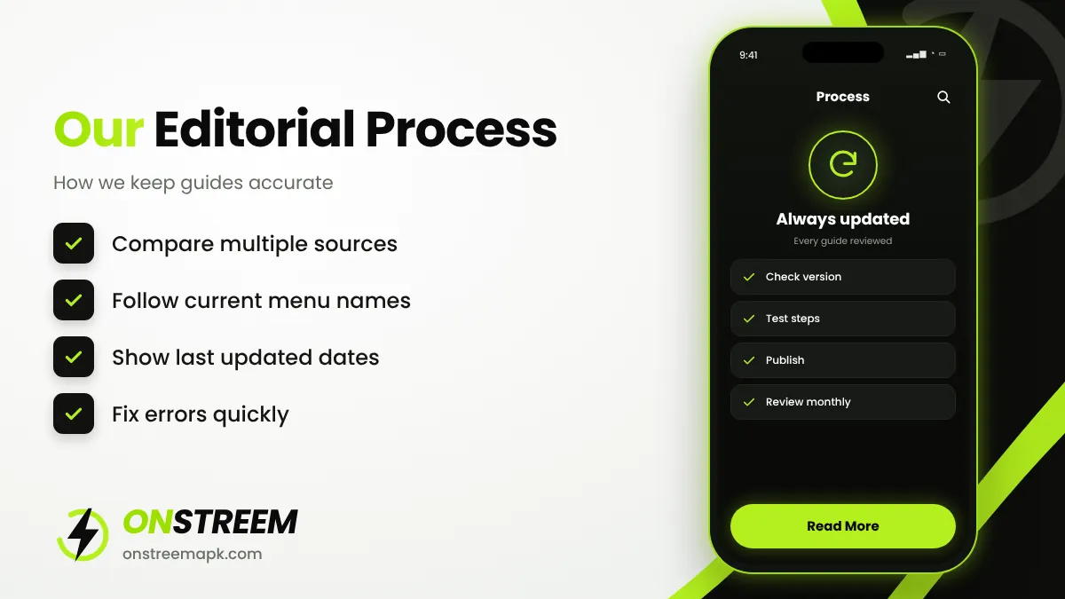 How OnStreem APK researches and updates guides