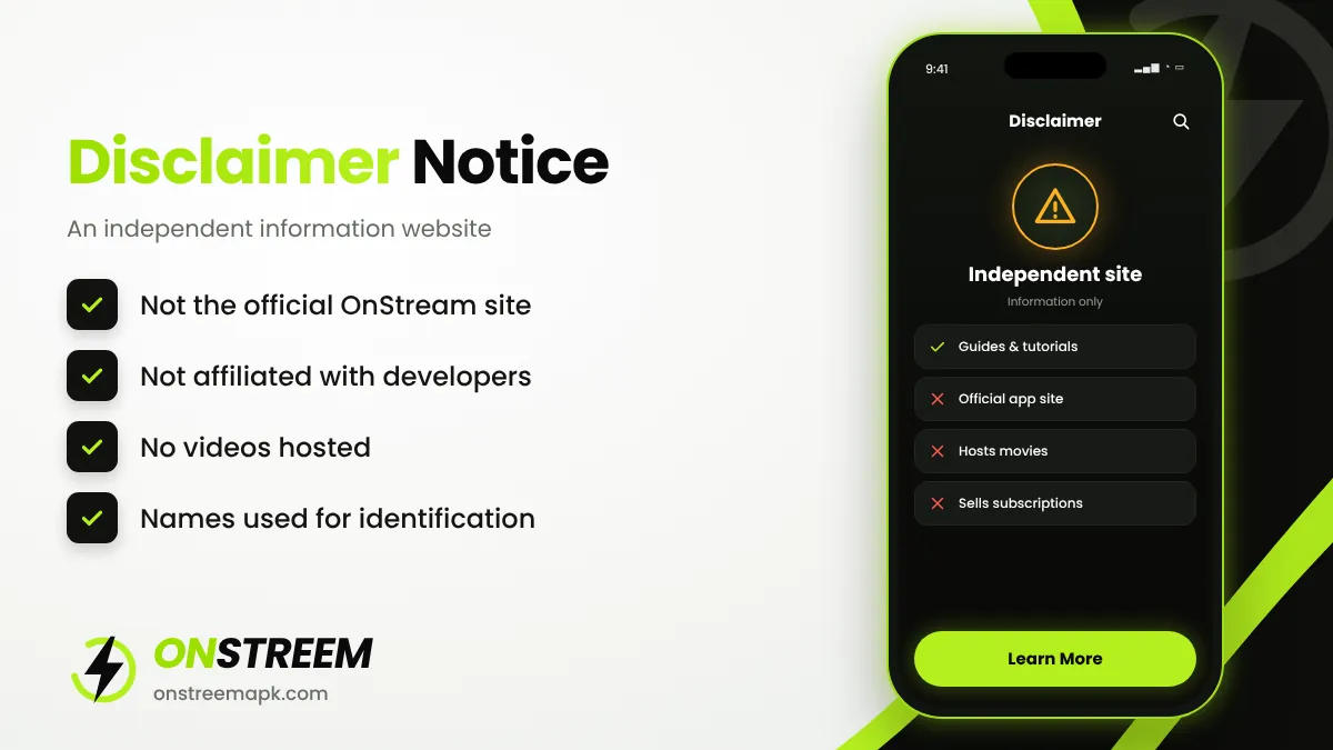 OnStreem APK disclaimer