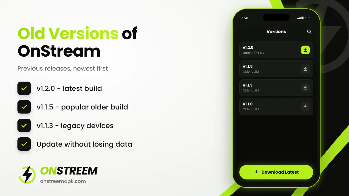 OnStream APK old versions list including 1.1.5