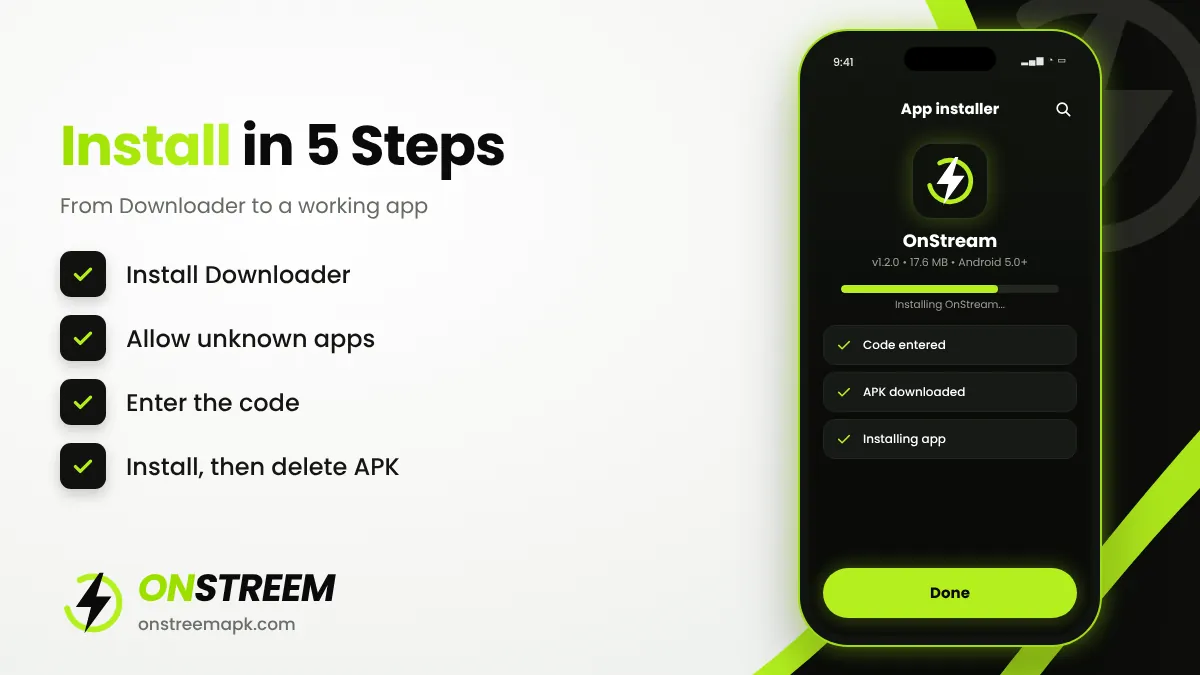 Steps to use the OnStream downloader code on Fire TV