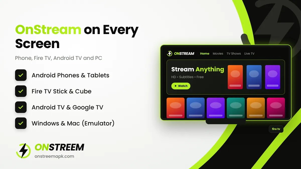 OnStream on Firestick, Android TV, PC and phone