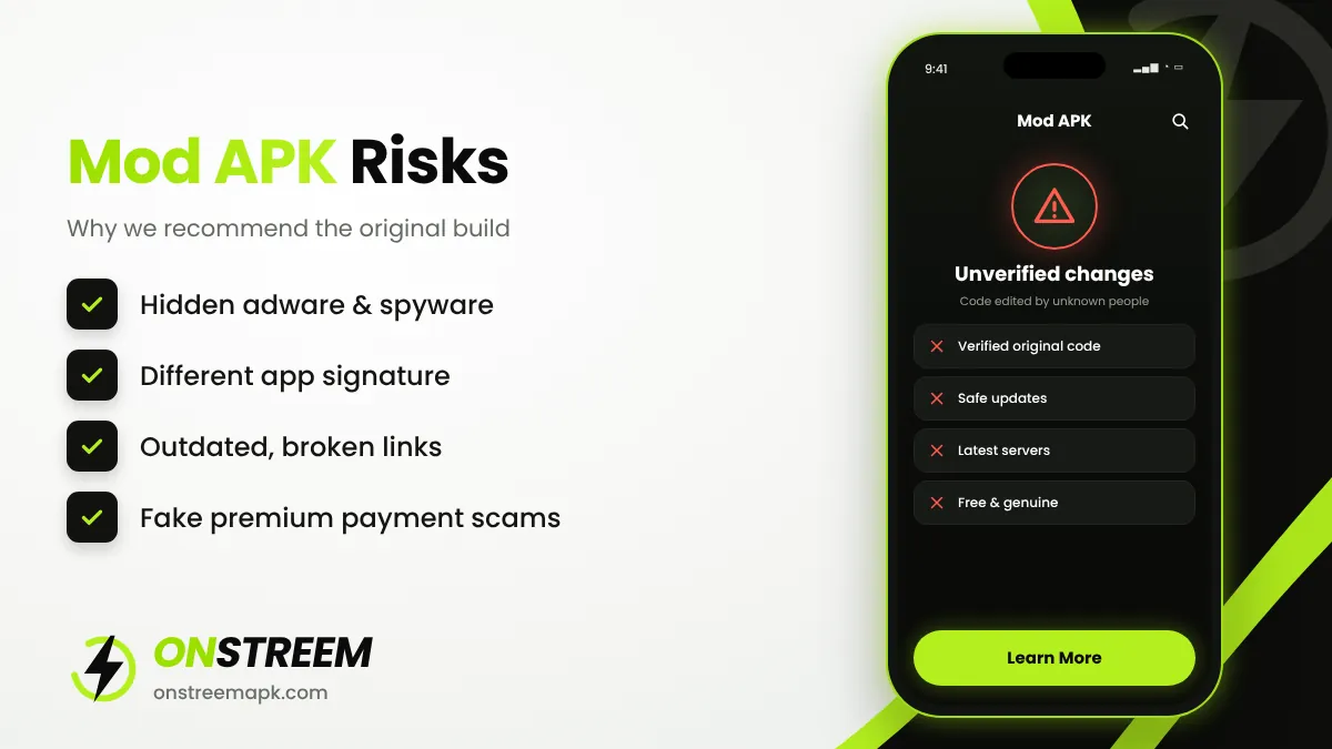 OnStream mod APK risks compared with the original app
