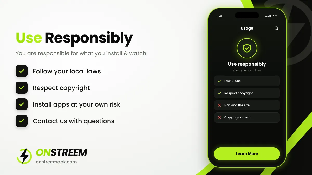 Website usage rules at OnStreem APK